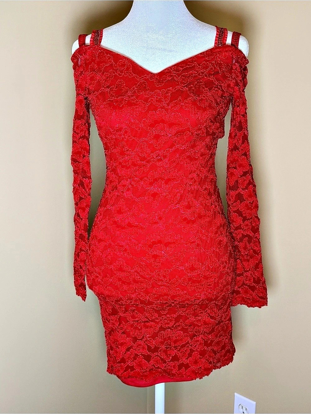 Vintage Roberta Red Floral Lace Mini Dress